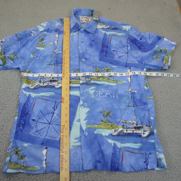 VTG Jams‎ World Shirts Mens Small Blue Sea Hawaiian Catamaran Print island Life - Picture 9 of 13